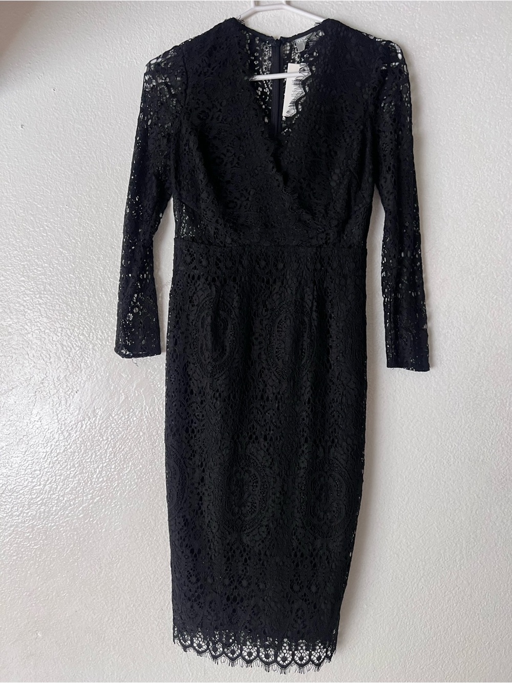 ASOS Petite Black Lace V Neck Body Con Midi dress